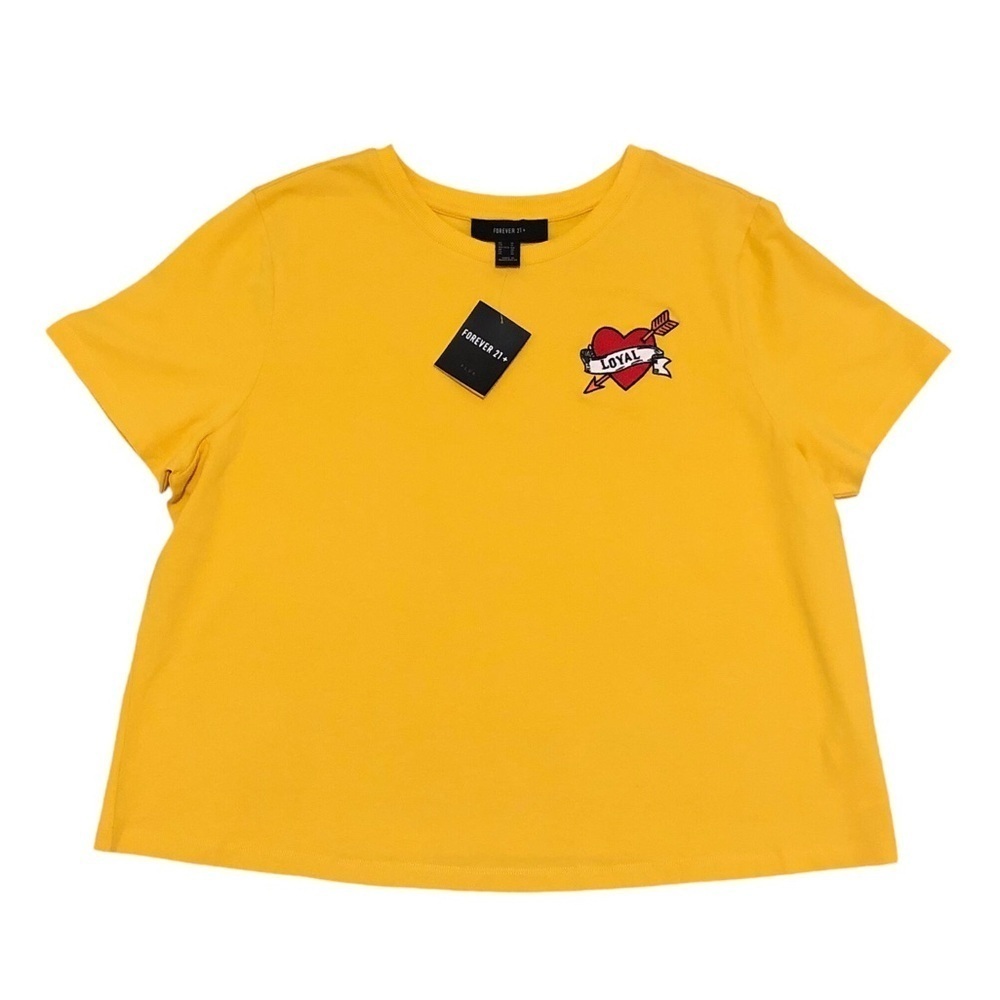 Forever 21 Women’s Crop Top T-Shirt 1X Mustard Yellow Loyal Heart Embroidery NWT